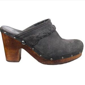 UGG Australia Dark Gray Fleece Kaylee Wooden Platform Clogs Size 9